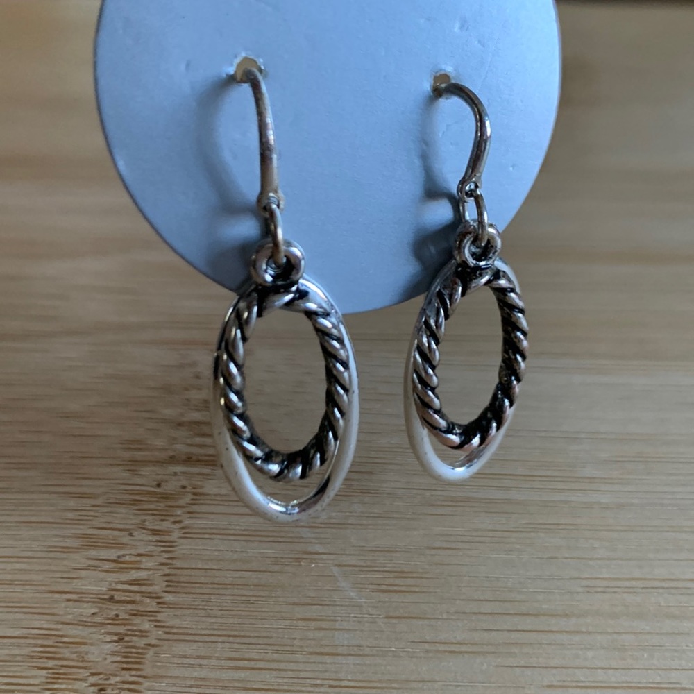 Silver Toned Double Loop Rope Dangling Earrings